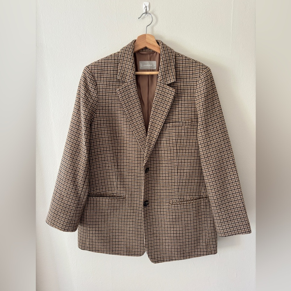 Everlane Oversized wool blazer in camel houndstooth sz 12